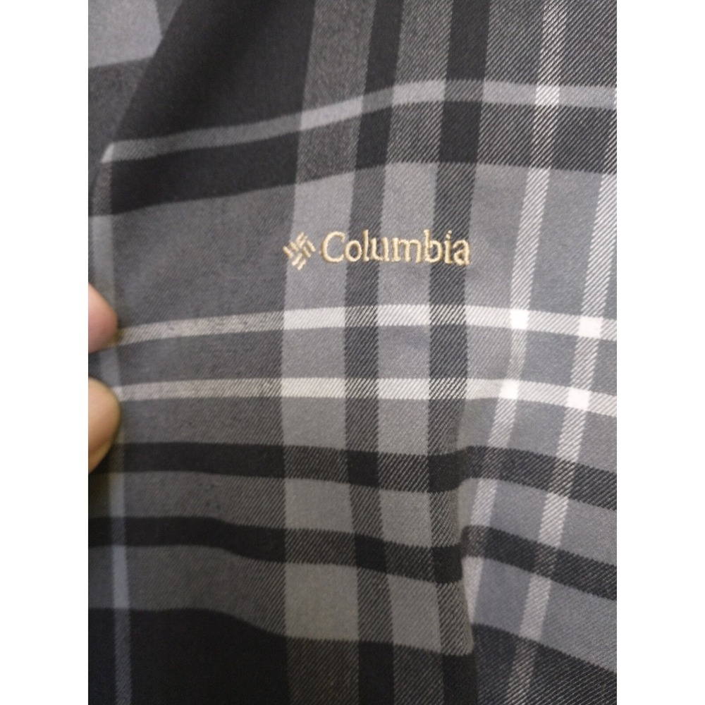 Columbia Flannel Shirt‎ Women's Large Black Gray Plaid Purdue Logo - Picture 7 of 7